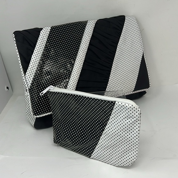 Cynthia Matthews Large Vintage 80’s Clutch Bag with Small Zip Pouch Black White - Picture 3 of 13